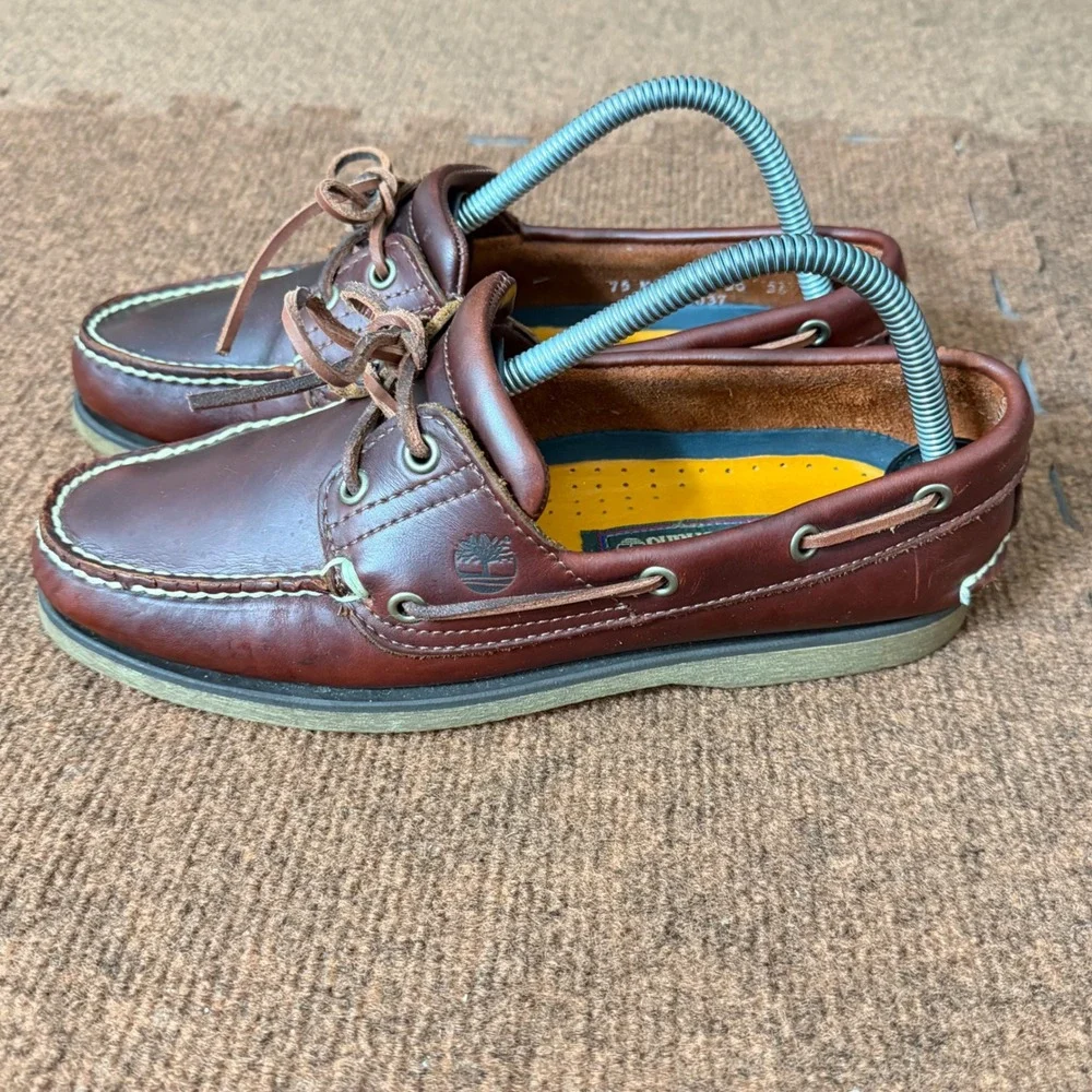 Timberland Mens 7.5 M Burgundy Brown Leather Boat Shoes 25077 Deck Shoes Loafers